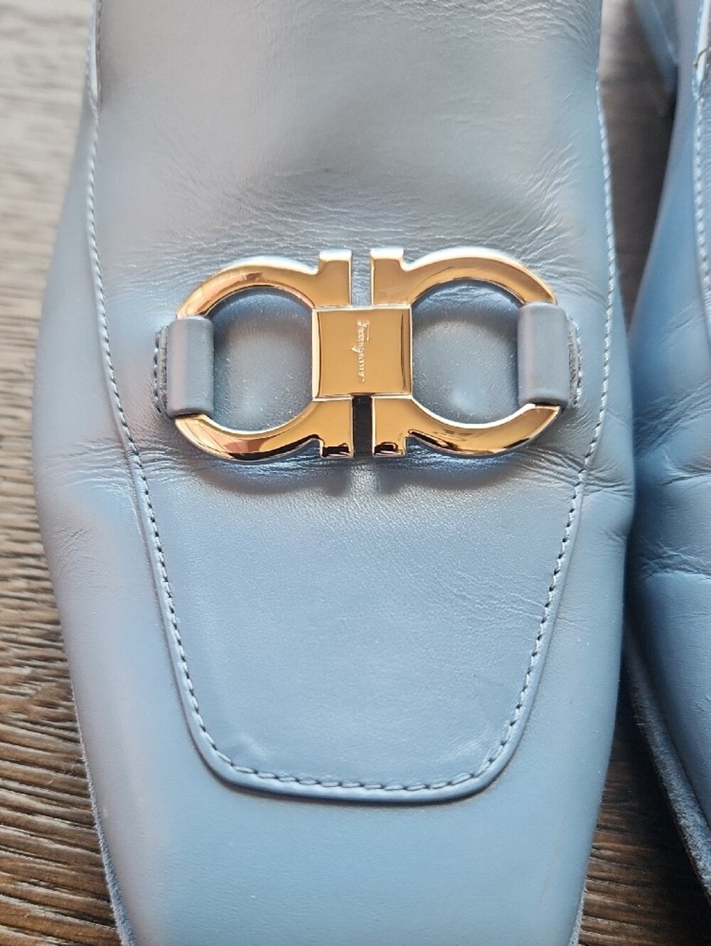 Salvatore Ferragamo Light Blue Ladies Leather Loafers with Silver Hardware - Picture 3 of 8